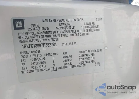 2007 GMC Yukon Slt из США, поврежденный, VIN 1GKFC13097R382784